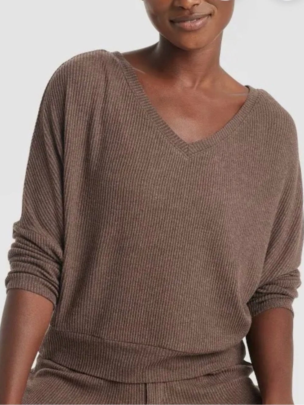 Auden Women's Cozy Ribbed Pullover Long sleeve Top - Auden Brown Plus Size 1X